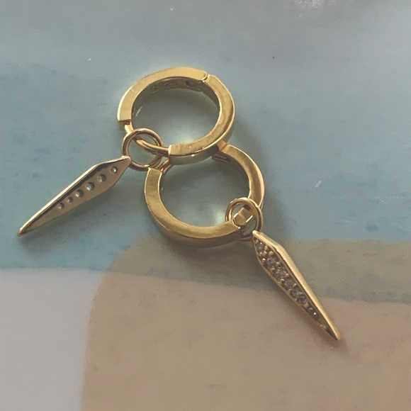 NWT 18K Gold Plated, 925 Sterling Silver Huggie Hoop Dangling Sword Earrings - Picture 8 of 12